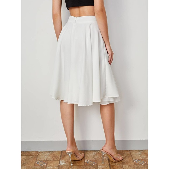High Rise Wide Waistband Circle Skirt Minimalist Business Casual - Picture 4 of 11